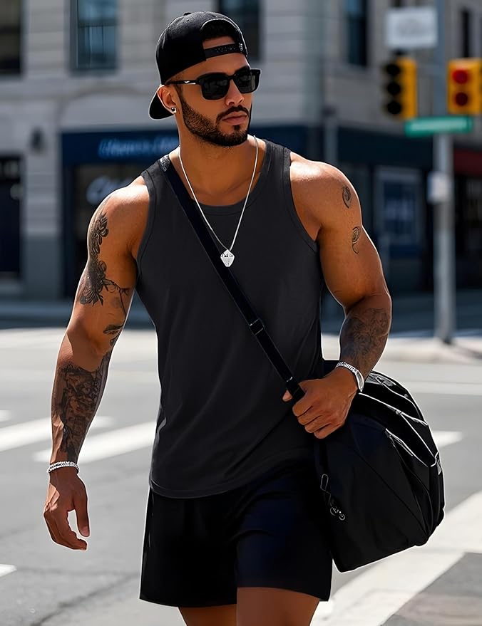 MAGCOMSEN Mens Workout Tank Tops Undershirt Cotton Muscle Athletic Sleeveless Shirts for Gym