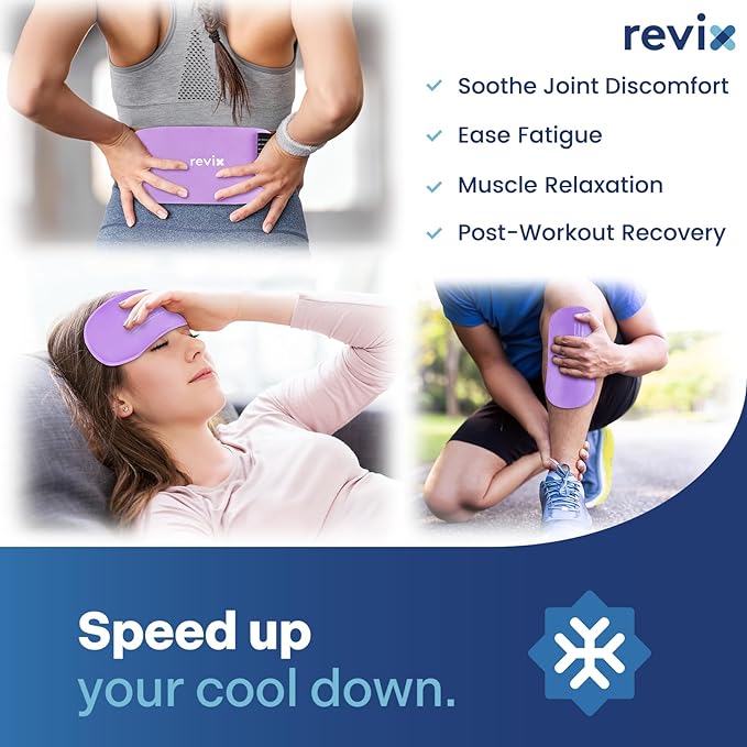 REVIX 2-Pack Gel Ice Packs Reusable with Soft Cover, 10"x 5" Multi-Use Cold Packs for Injuries, Hot Cold Gel Packs for Elbow, Neck, Back, Shoulders, Ankles, Purple