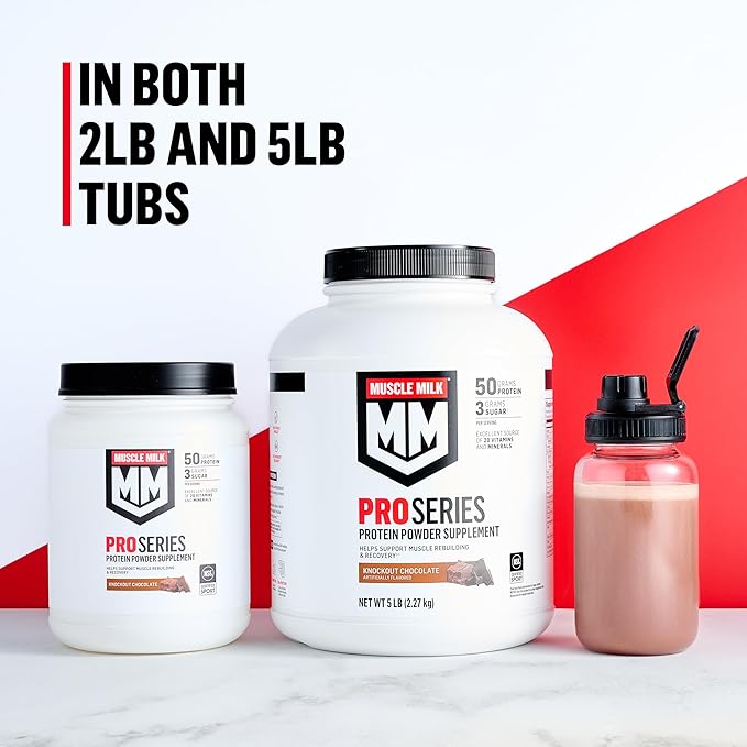 Muscle Milk Pro Series Protein Powder Supplement,Knockout Chocolate,2 Pound,11 Servings,50g Protein,3g Sugar,20 Vitamins & Minerals,NSF Certified for Sport,Workout Recovery,Packaging May Vary
