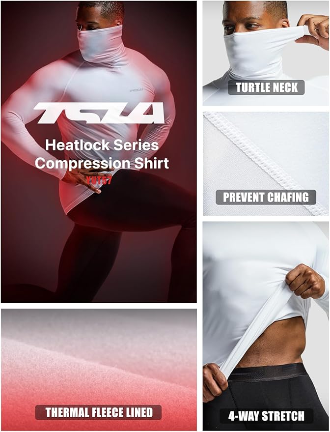 TSLA Men's Thermal Long Sleeve Compression Shirts, Mock/Turtleneck Winter Sports Running Base Layer Top