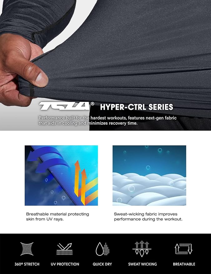 TSLA Men's UPF 50+ Compression Shirts, Cool Dry Long Sleeve Athletic Tops, Sports Baselayer Workout Shirt