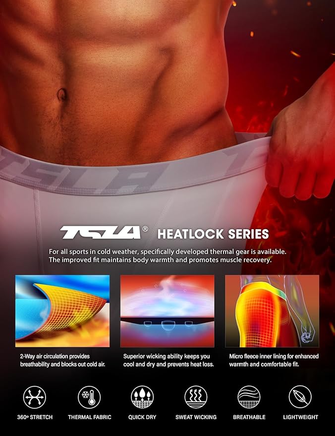 TSLA Men's Thermal Compression Pants, Athletic Sports Leggings & Running Tights, Wintergear Base Layer Bottoms
