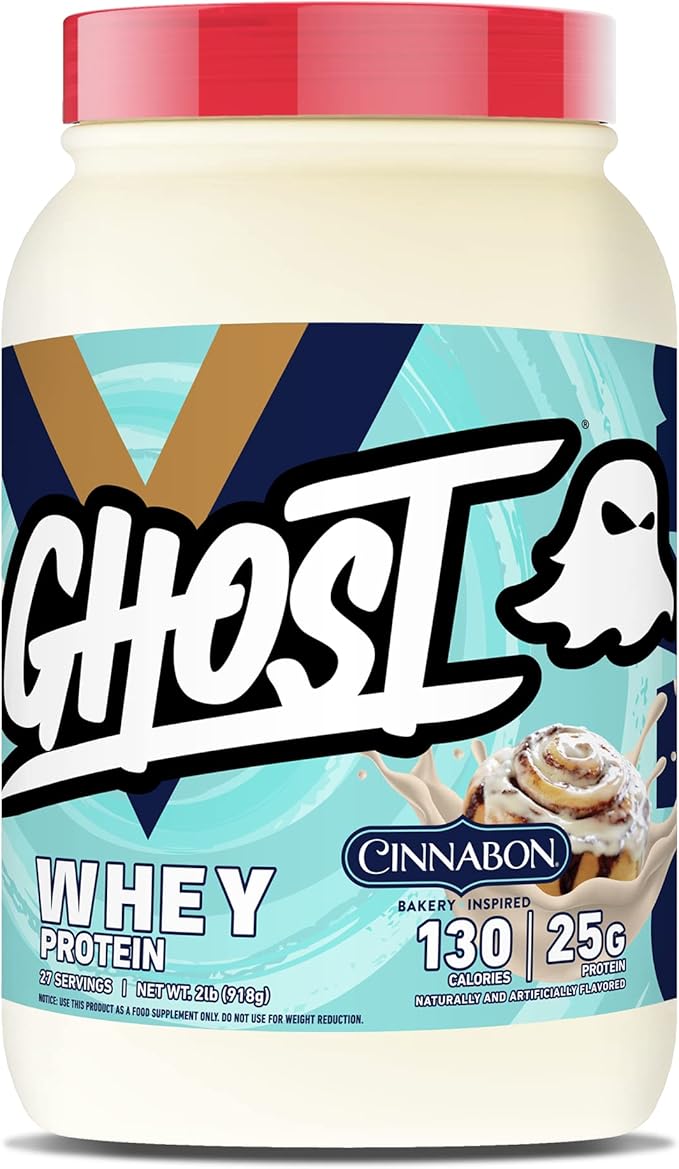GHOST Whey Protein Powder, Cinnabon - 2LB, 25G of Protein - Cinnamon Roll Flavored Isolate, Concentrate & Hydrolyzed Whey Protein Blend - Post Workout Shakes - Soy & Gluten Free