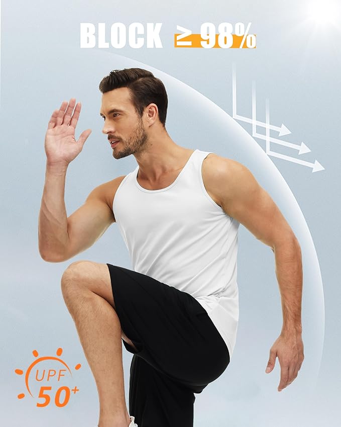 MAGCOMSEN Men's UPF 50+ Tank Top Quick Dry Summer Workout Muscle Sleeveless Shirts for Swim Beach Bodybuilding