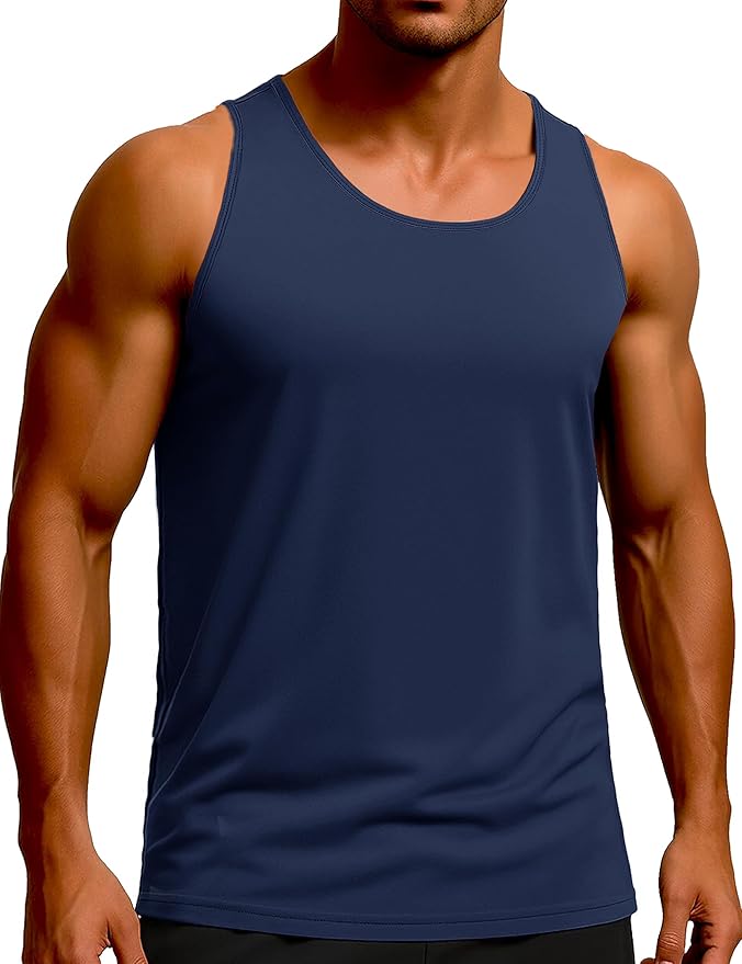 KEFITEVD Men's Workout Tank Tops Sleeveless Quick Dry UPF 80+ Summer Sun Shirts for Running Swim Gym Beach