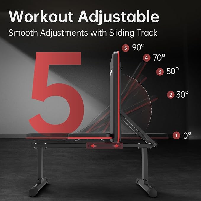 PASYOU Flat Weight Bench, Adjustable Strength Training Bench, Workout Bench for Home Gym, Multifunctional Exercise Bench