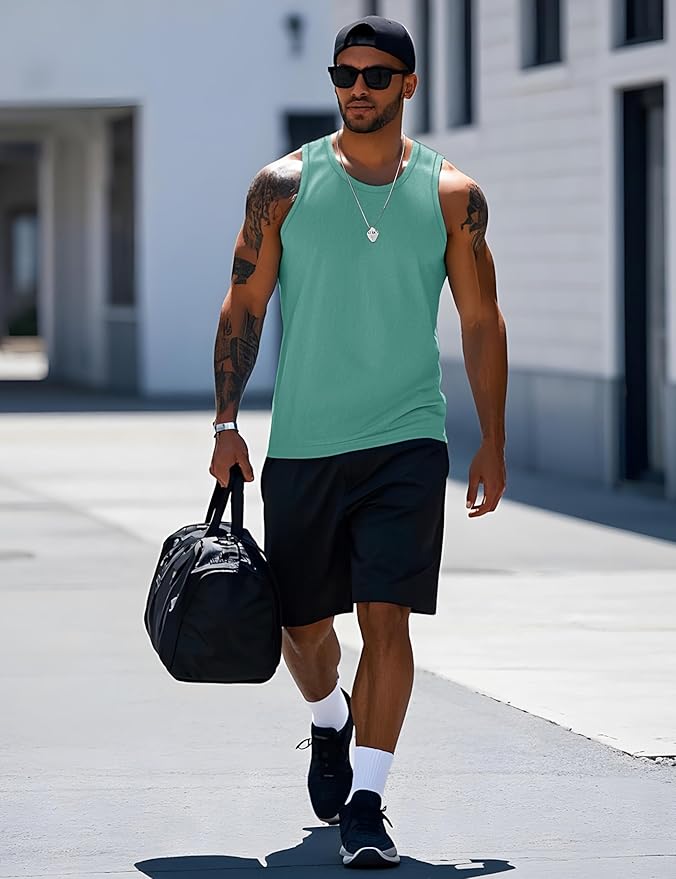 MAGCOMSEN Mens Workout Tank Tops Undershirt Cotton Muscle Athletic Sleeveless Shirts for Gym