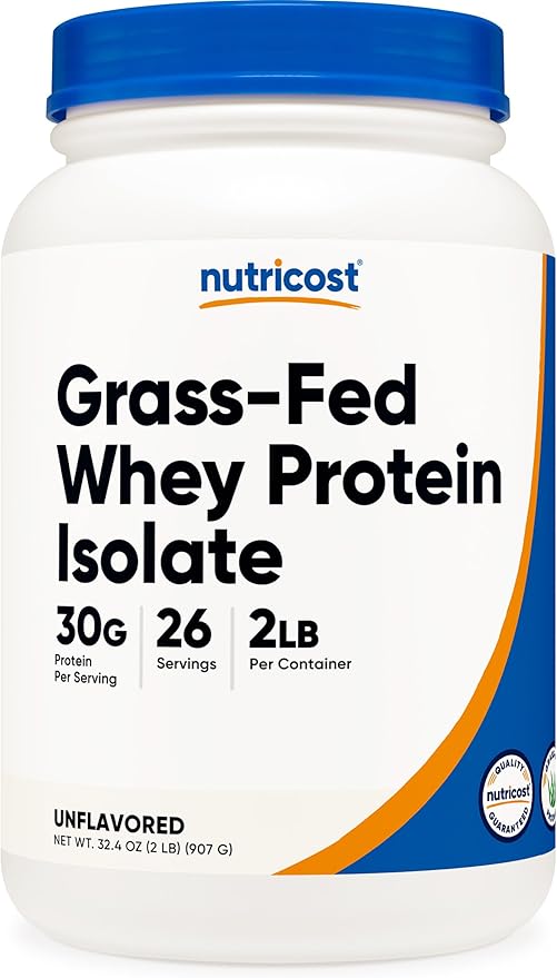 Nutricost Grass-Fed Whey Protein Isolate (Unflavored) 2LBS - Non-GMO, Gluten Free, Pure Protein