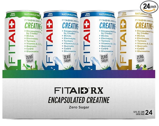 FITAID RX Zero Sugar, Encapsulated Creatine, Workout Recovery Drink, All-In-One Blend, BCAAs, Glucosamine, Turmeric, B-Complex, Electrolytes, Variety Pack, 12 Fl Oz (Pack of 24)