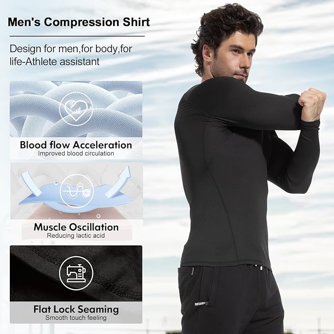 CL convallaria 4 Pack Compression Shirts Men Long Short Sleeve Cooling Dry Rash Guard Athletic Workout T Shirt for Sports