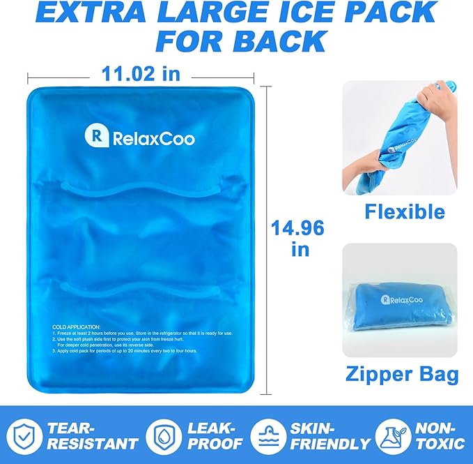 Large Flexible Ice Pack for Injuries Reusable Gel, 11x14.5 Inches, Cold Compress for Hip, Shoulder, Knee, Back Pain, Swelling, Bruises, Surgery