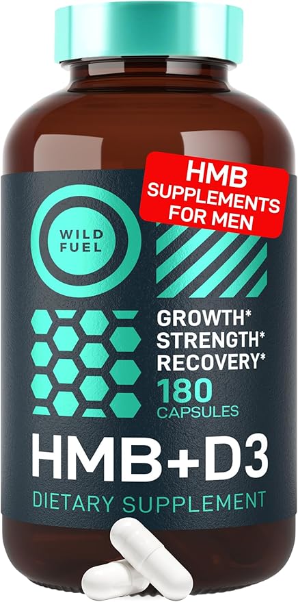 WILD FUEL 3,000mg HMB Supplement Plus Vitamin D3 - Muscle Growth, Strength, Fast Workout Recovery HMB Supplements for Men and Women - Calcium Beta-Hydroxy Beta-Methylbutyrate - 180 Capsules
