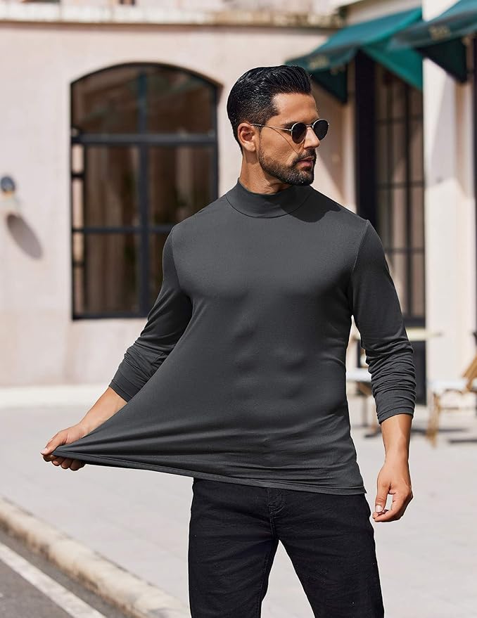 COOFANDY Mens Mock Turtleneck T-Shirts Long Sleeve Solid Color Tees Shirts Basic Casual Slim Fit Pullover T Shirts
