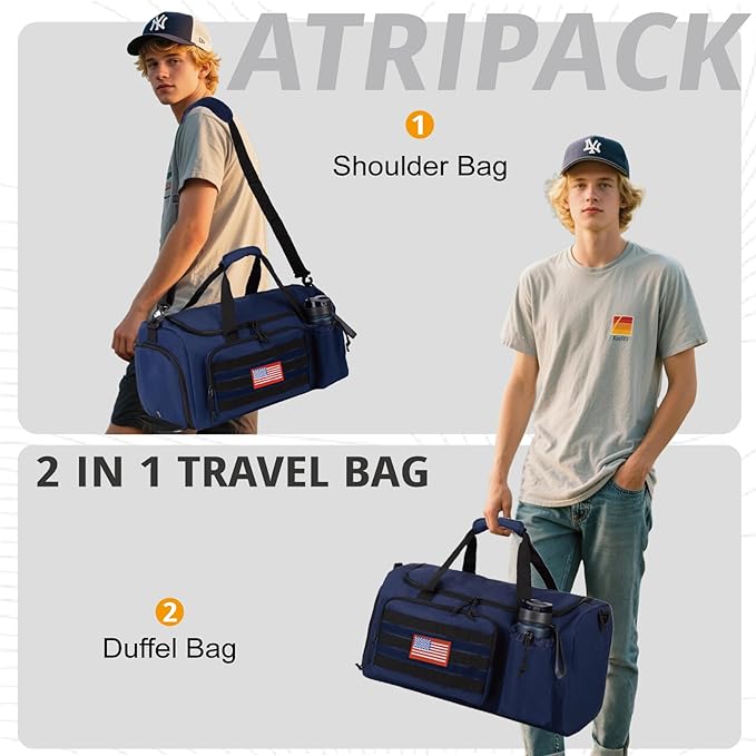 Tactical Gym Bag for Men, 40L Large Capacity Duffle Bags with Shoes Compartment, Sports Bag with wet compartment, Multi-functional Weekend Bags Suitable for Travel, Camping,hiking