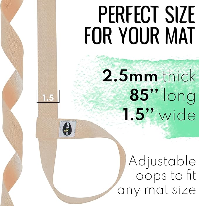 TECEUM Yoga Mat Strap – 30+ Colors – Adjustable Mat Holder Sling Carrier for All Mats [Mat Not Included]