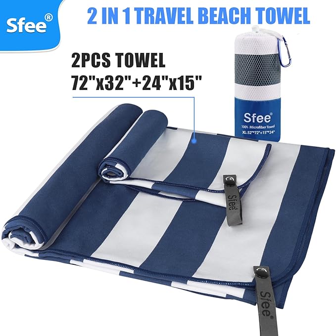 Sfee 2 in 1 Microfiber Oversized Beach Towel, Quick Dry Towel Travel Towel Camping Towel Super Absorbent Compact Lightweight Sports Gym Towels for Beach,Gym, Hiking, Pool, Backpacking, Bath, Yoga