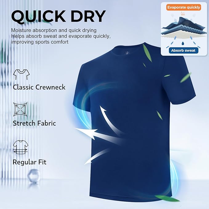 BAMBOO COOL Men's Undershirt Moisture-Wicking T-Shirts Stretch Crewneck Soft Tees for Men,3 Pack