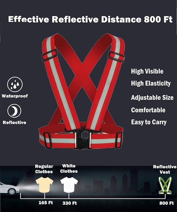 Reflective Running Vest 2-10 Pack, High Visibility Reflective Gear Night Cycling Safety Vest Strap for Men Women Kids