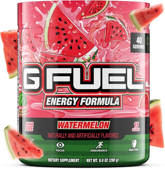 G fuel Watermelon Energy Drink Powder, Pre Workout Caffeine Mix for Gaming, Sugar Free Focus Amino, Vitamin + Antioxidants, 9.9oz (Watermelon, 40 Servings)