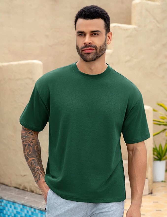 Mens Oversize Short Sleeve T-Shirts Loose Fit Solid Color Lightweight Tee Shirt Athletic Dry Fit Top