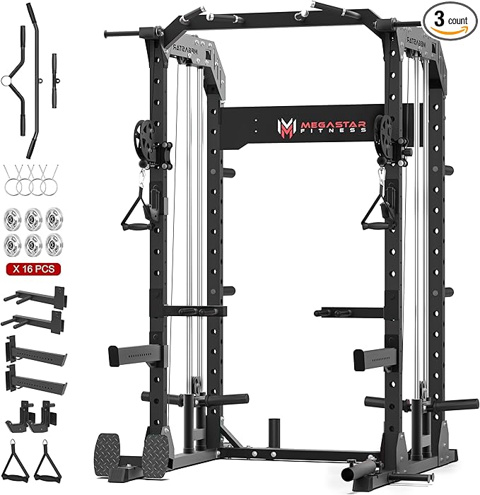 Power Rack for Home Gym – 2000LB Capacity Multifunction Squat Rack with Cable Crossover, Includes 16 Professional attachments for Home Gym Strength Training, P63 Rampage