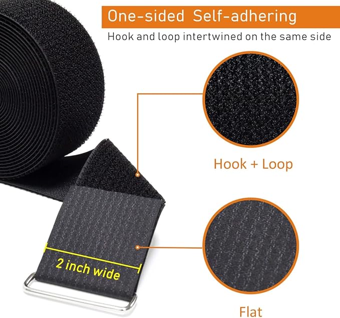 2" x32ft Reusable Cinch Strap with 20 Metal Buckles, Cut-to-Length Fastening Securing Straps, Adjustable Nylon Cable Straps and Cord Ties for Organizer or Storage, 2 inch Wide, Black