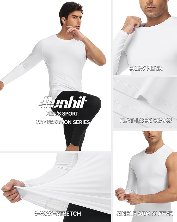 Runhit Men's Basketball One Arm Compression Shirts Long Sleeve 1/2 Single Arm Athletic Undershirt Workout Base Layer Top