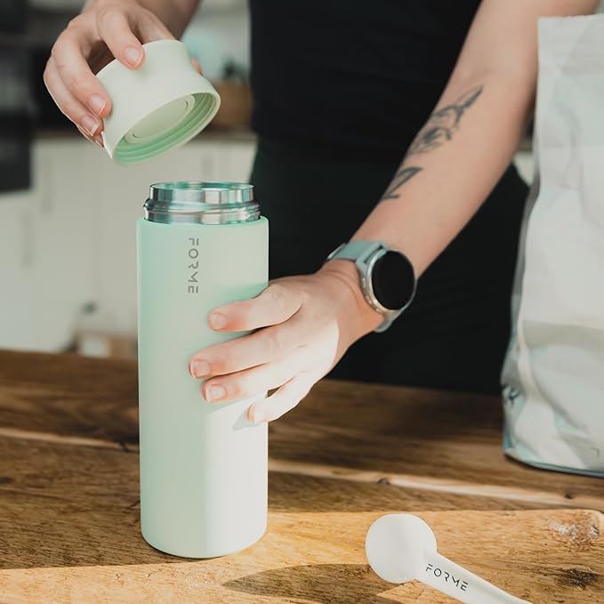 FORME - Shaker, 700ml Stainless Steel Protein Shaker, Double Walled Vacuum Insulated, Cold and Hot Drinks, Silent & Leak Proof, Fits Most Cup Holders (Sea Mist)
