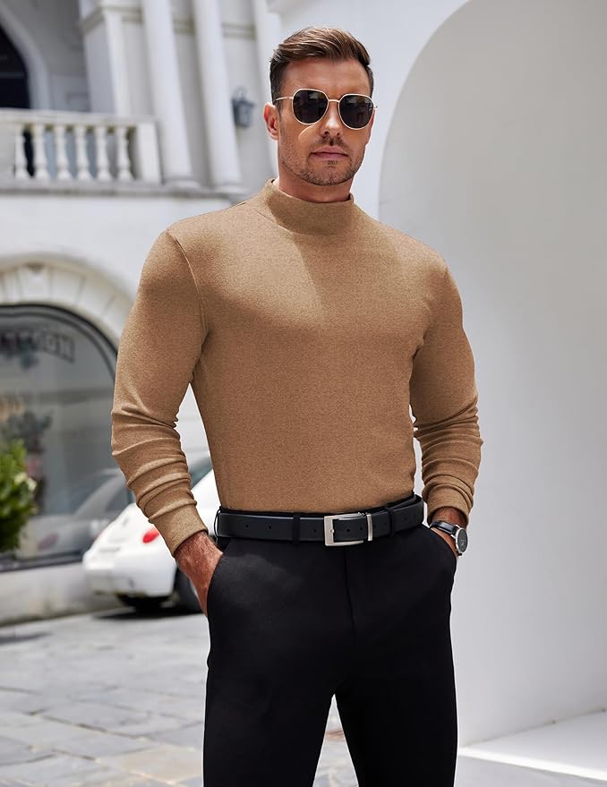 COOFANDY Mens Mock Turtleneck Long Sleeve Shirts Basic Thermal Turtle Neck Undershirt Lightweight Pullover Sweaters Top