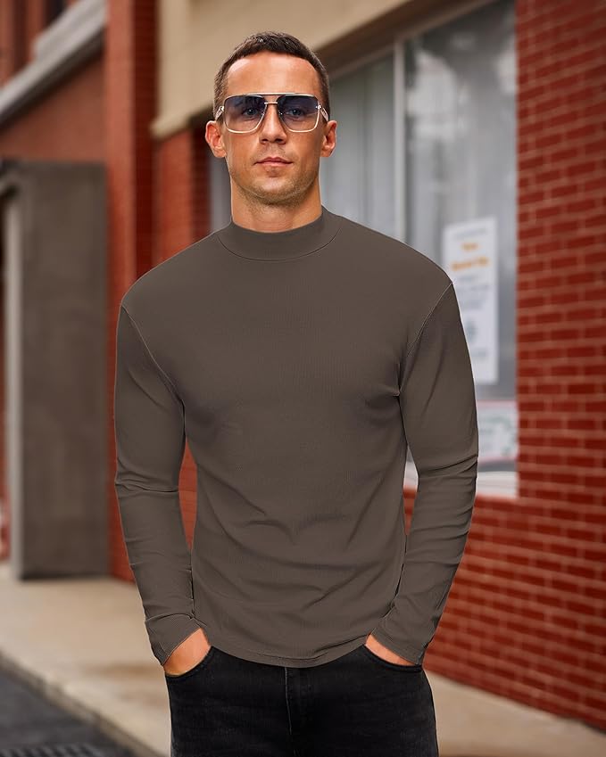 Mens Casual Mock Turtleneck Long Sleeve Basic Lightweight Slim Fit Pullover Tops Ribbed Thermal Undershirts