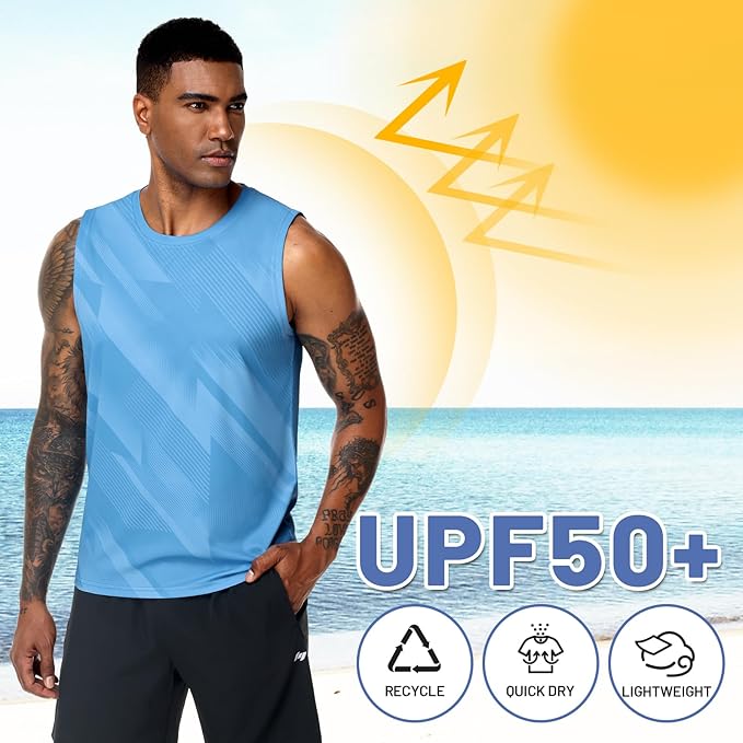 MIER Men's Workout Tank Tops UPF 50+ Swim Shirts Quick Dry Running Sleeveless UV Protection Muscle Tees
