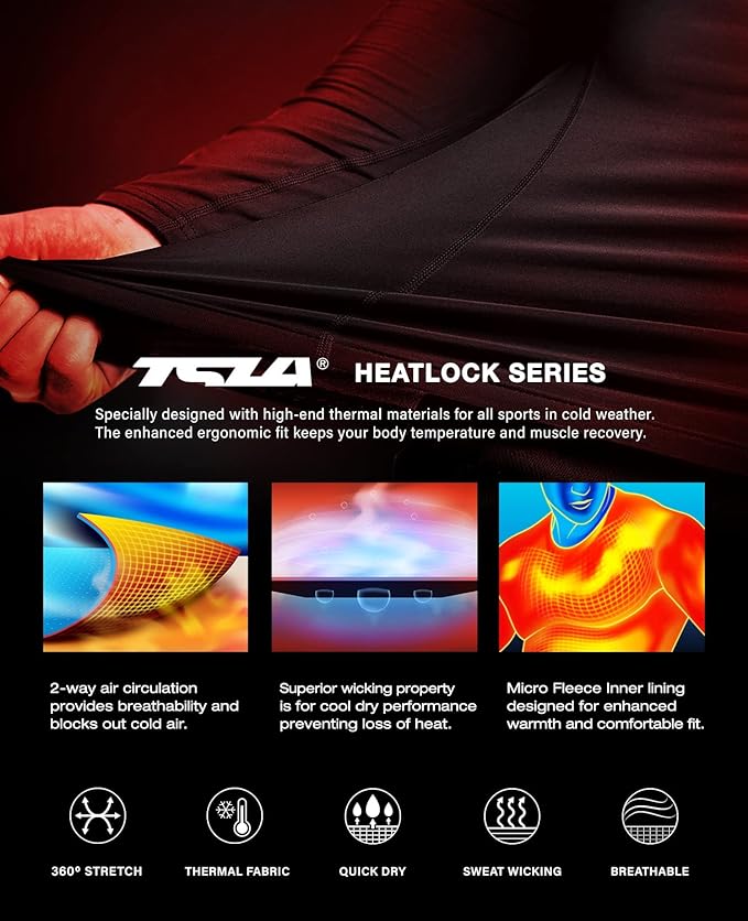 TSLA Men's Thermal Long Sleeve Compression Shirts, Mock/Turtleneck Winter Sports Running Base Layer Top