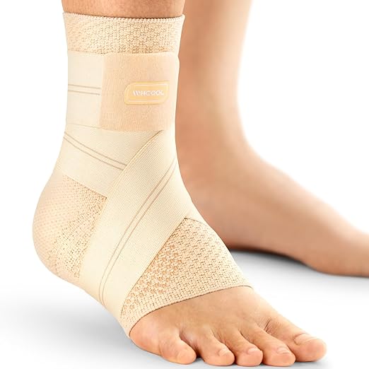 Flat Knitting Ankle Brace For Women&Men, 7-Zone Dynamic Compression Sleeve w/Flex Strap,Foot Support For Sports, Sprained Ankle, Achilles Tendonitis, Plantar Fasciitis Relief(Pack of1) M,Nude