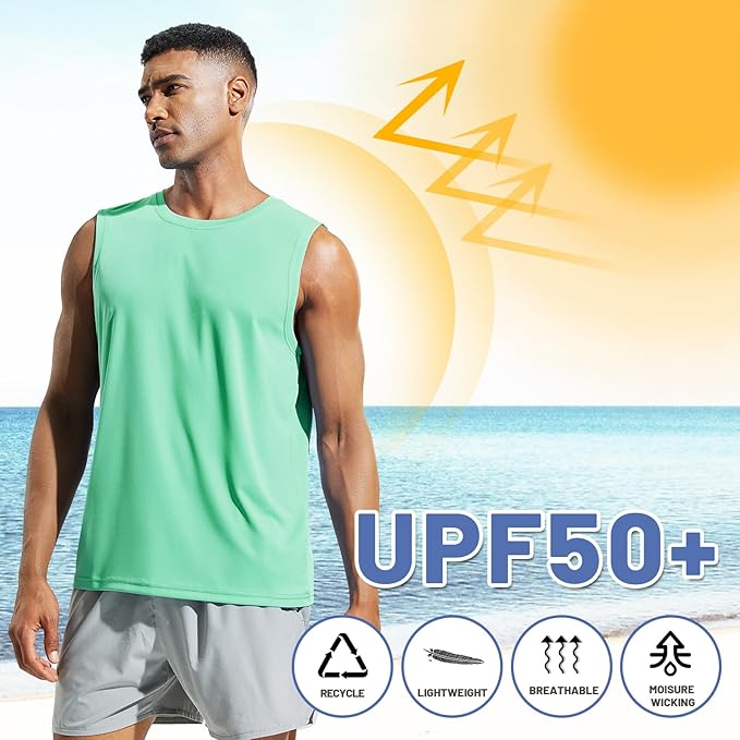 MIER Men's Workout Tank Tops UPF 50+ Swim Shirts Quick Dry Running Sleeveless UV Protection Muscle Tees