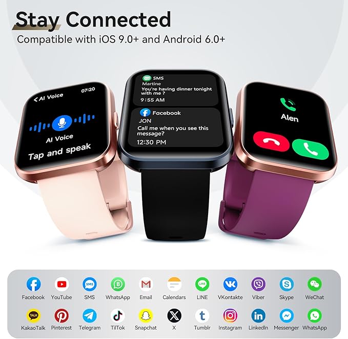 Smart Watches for Women Men, 1.85" Screen Smartwatch Compatible iPhone Android Phone Answer/Make Call, 24/7 SpO2 Sleep Heart Rate Monitor,3ATM Waterproof, Fitness 120+Sport (2 Bands Included)