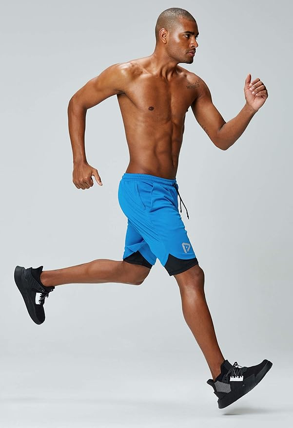 Pinkbomb Men's 2 in 1 Running Shorts Gym Workout Quick Dry Mens Shorts with Phone Pocket