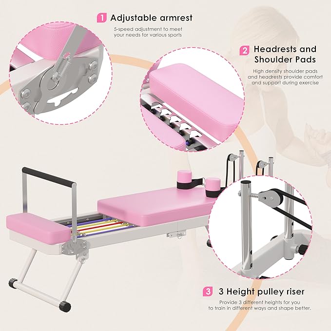 SogesPower Pilates Reformer Machine for Home Gym Workout, Foldable Pilates Equipment with High Strength Alloy Springs for Beginners, Up to 400lbs