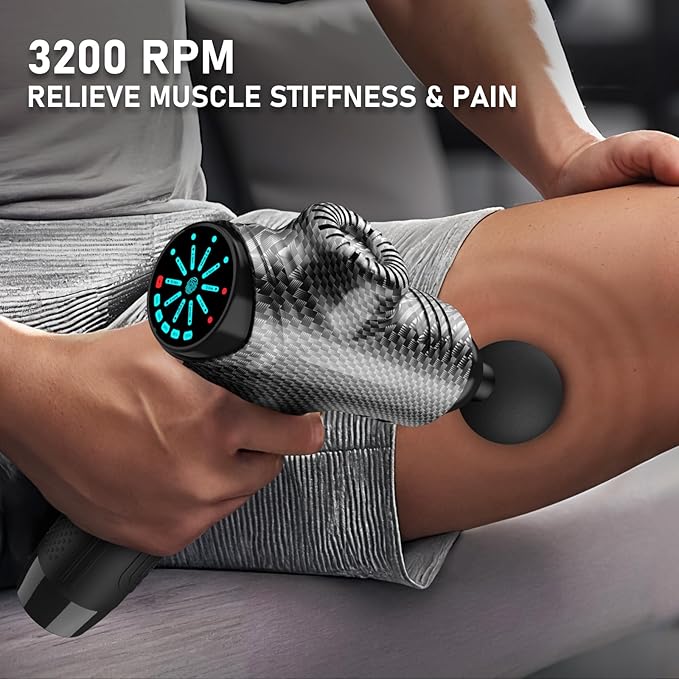 RAEMAO Massage Gun, Handheld Electric Deep Tissue Muscle Massager for Athletes for Pain Relief Attaching 8 Replacement Heads, Percussion Massager with 10 Speeds, Father's Day Gifts, Carbon