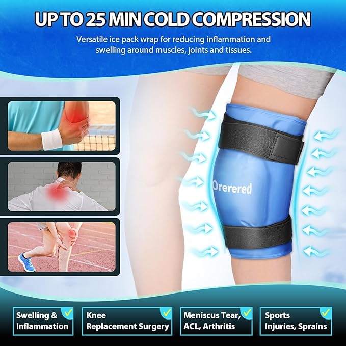Ice Pack for Knees Reusable Cold Pack for Injuries, Knee Gel Ice Pack Wrap Pain Relief Replacement Surgery, Swelling, Meniscus Tear, ACL, Sports Injuries Blue