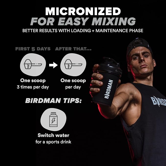 BIRDMAN Micronized Creatine Monohydrate Powder, Muscle Recovery, Caffeine Free, Creatine Pre Workout, Vegan, Post Workout, Gluten Free, Sugar Free | 80 Servings (5 Grams Each) | 0.8lb