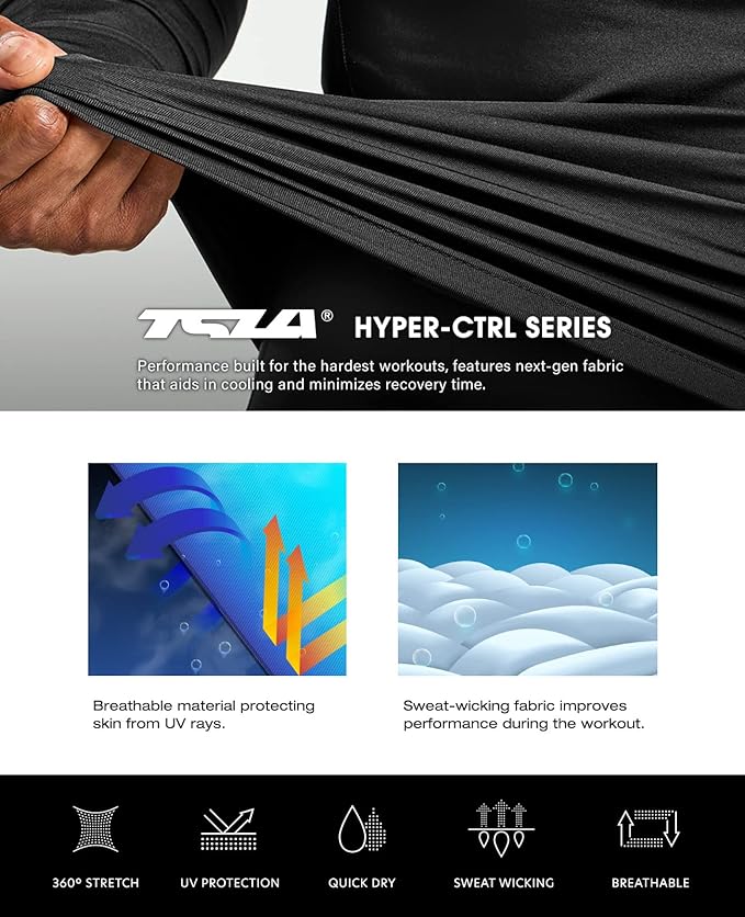 TSLA Men's UPF 50+ Compression Shirts, Cool Dry Long Sleeve Athletic Tops, Sports Baselayer Workout Shirt