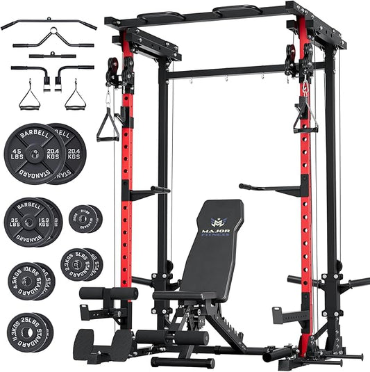 MAJOR FITNESS Drone3 Power Rack, Multi-Function Home Gym Squat Rack with Pull-Up Bar, Cable Crossover & J-Hooks, Heavy-Duty Steel Frame for Maximum Stability & Strength Training