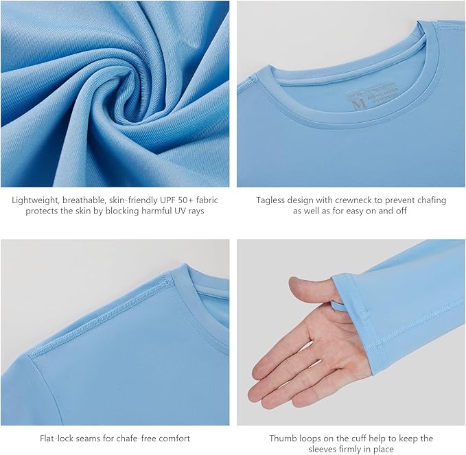 Men’s UPF 50+ Long Sleeve Performance T-Shirts Permanent UV Protective Quick Dry for Everyday Hiking Fishing Beach