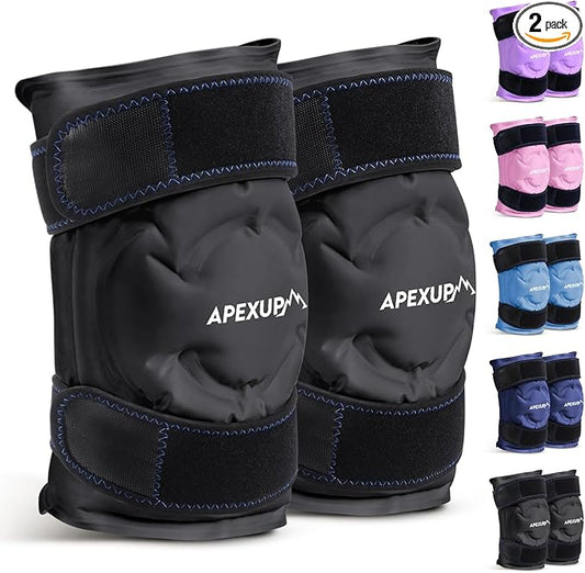APEXUP Ice Pack for Knee Pain Relief, Large Reusable Wrap After Surgery, Flexible Gel Cold Pack for Injuries, Pain Relief for Back, Shoulder, Elbow, Ankle and Leg (Black, XXL, 2PK)