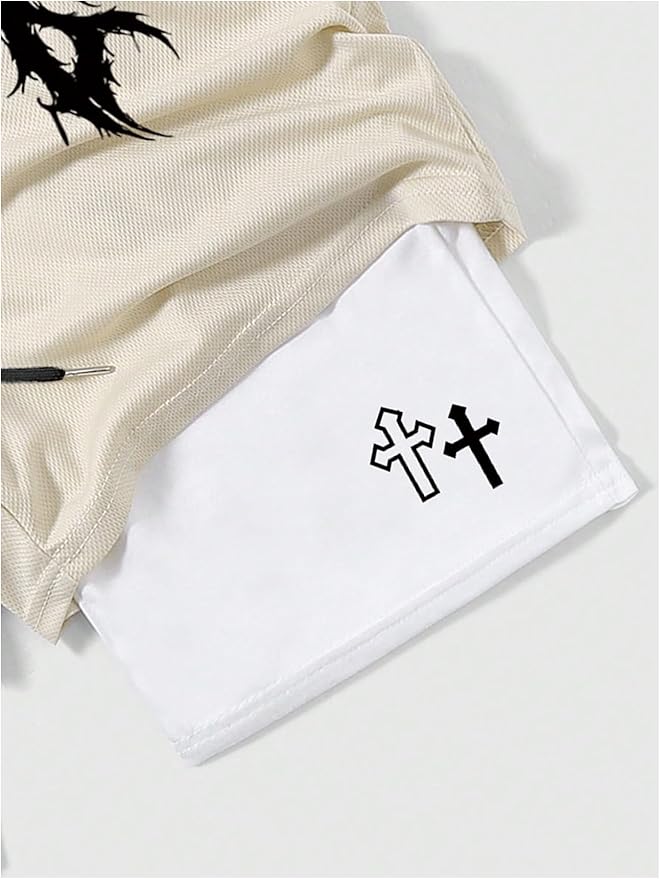 Men's Graphic Shorts with Liner Cross Print Drawstring 2 in 1 Gym Track Bottoms