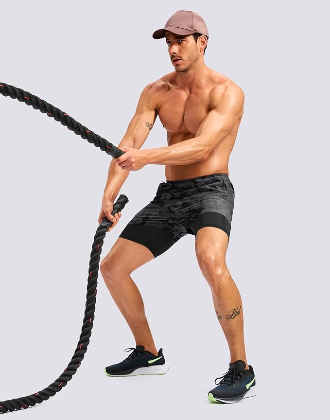 Pudolla Men's 7" Running Shorts with Zipper Pockets Quick Dry 2 in 1 Workout Gym Shorts with Liner for Tennis Yoga Training