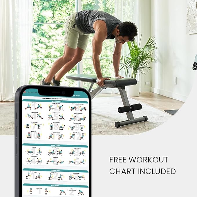 FF Finer Form 5-in-1 Weight Bench, Adjustable & Foldable for Bench Press, Strength Training and Full Body Workout, Perfect for Dumbbell Sets or an Adjustable Dumbbell Set in Your Home Gym