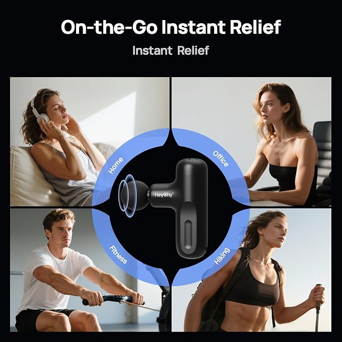 Mini Massage Gun Deep Tissue, Handheld Portable Mini Travel Size Percussion Deep Tissue Massager with 4 Attachments & 5 Speeds,Ideal Gift for Men & Women, Black