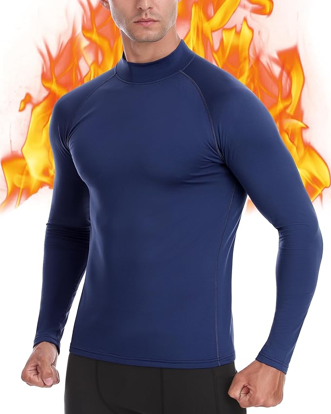 Men's Thermal Compression Shirts, Long Sleeve Fleece Lined Turtleneck Undershirt, Cold Weather Ski Base Layer Tops