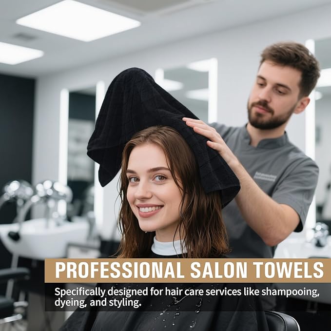 HOMERHYME Microfiber Salon Towel, 12 Pack Black Hand Towels for Bathroom, 16 by 27 Inches Bulk Quick Dry Absorbent Microfiber Hair Towels for Gym, Bath, Spa, Workout & Home Beauty Care